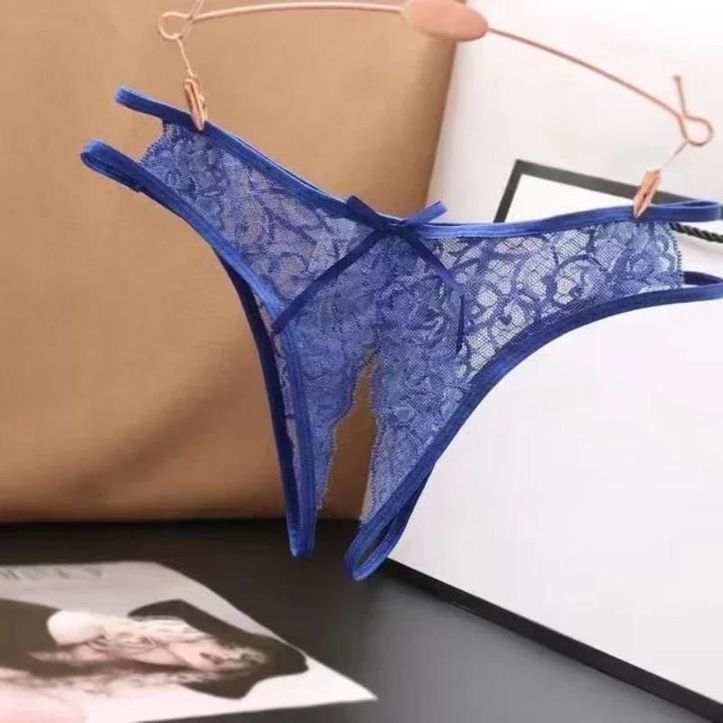 Sexy Lingerie Women's Panties Crotch Opening Transparent G-strings Thongs Solid Bowknot Underwear for Ladies Women Lace Pantys
