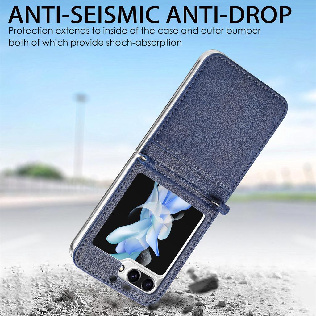 Coque pour téléphone portable Samsung ZFlip7 en cuir Flip5 écran pliant à cartes zflip6 coque de protection anti-traces de doigts anti-empreintes digitales