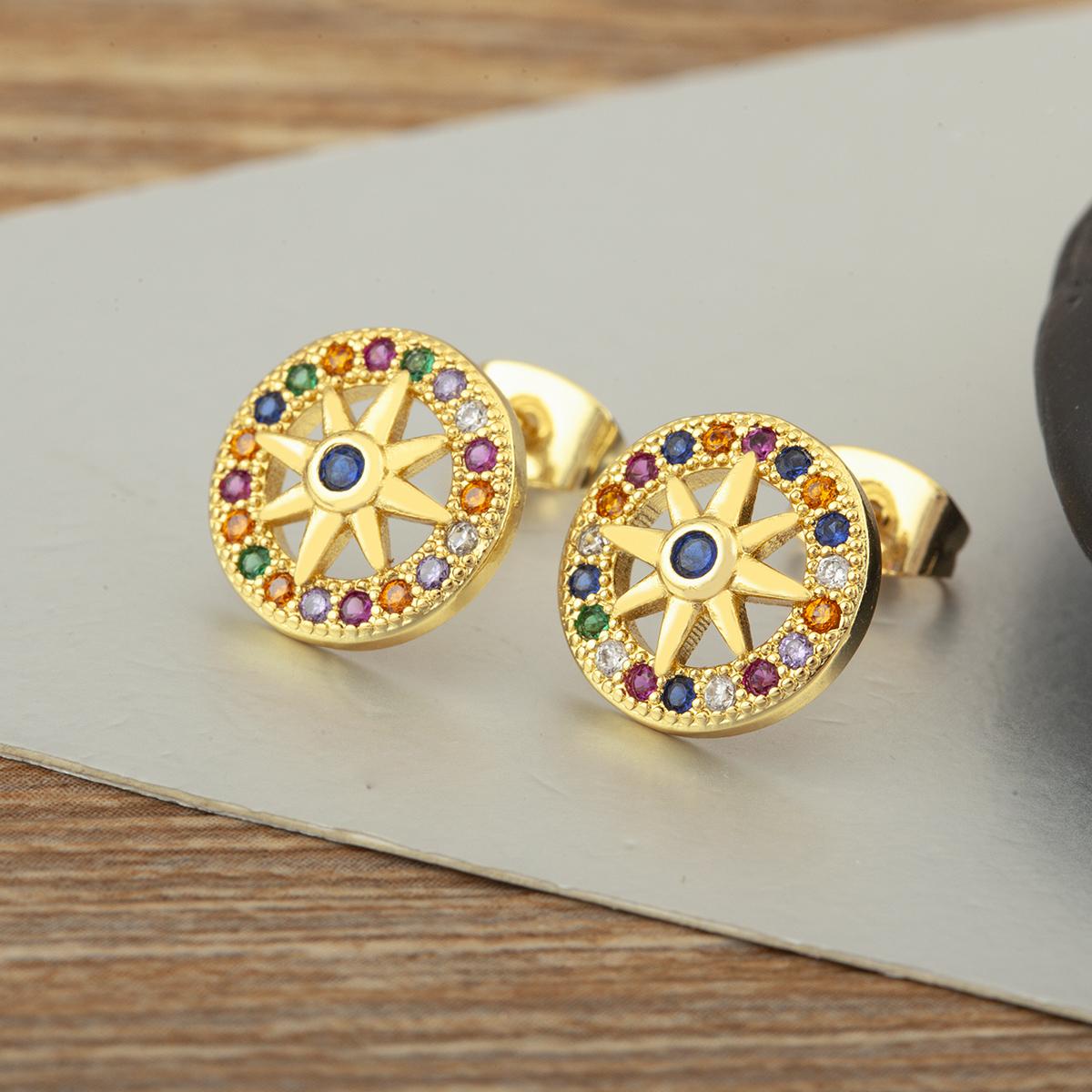 

Nidin New Arrival Round Shape Shine Zircon Flower Stud Earrings For Women Female Fashion Versatile Delicate Jewelry Accessories