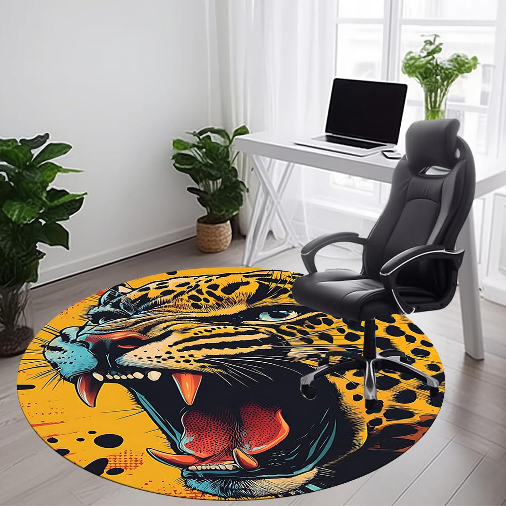 1pc Leopard Print Office Round Area Rug, Indoor Mat Suitable ForOffice, Under Office Chairs Bedroom Living Room Home Decor, Room Deco, D034