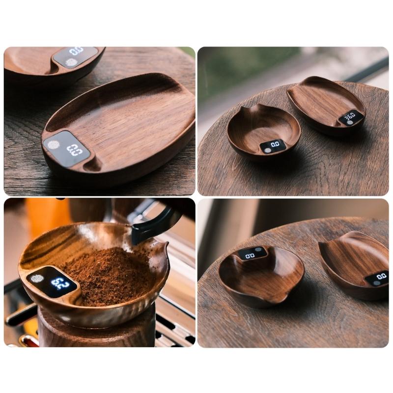 Elegant Wood Digital Coffee Scale Rechargeable Electronic Espresso Weigher Portable Walnut Kitchen Weighing Scale