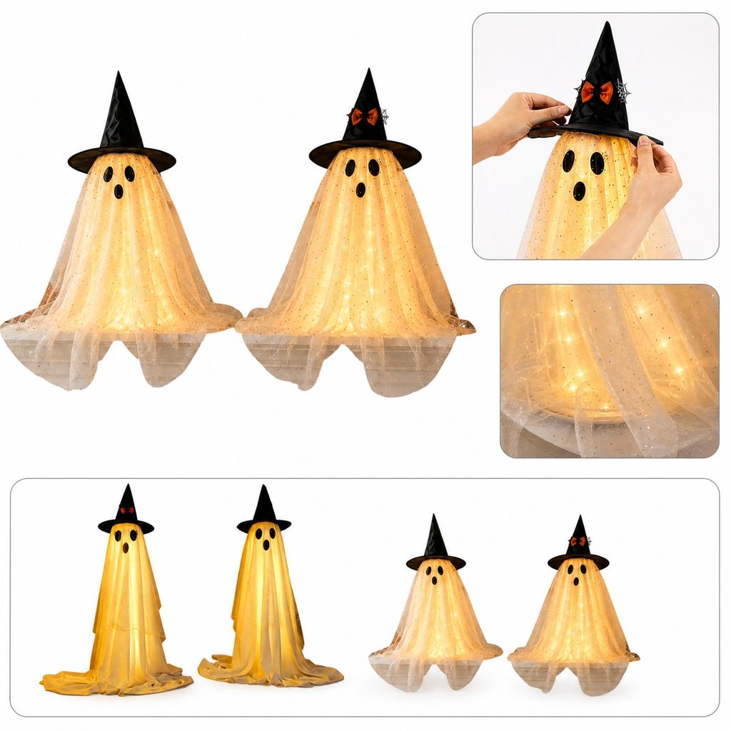 Halloween Decorations Set of 2 Glowing Hat and Standing for Indoor Outdoor Party Porch Decor (60cm)