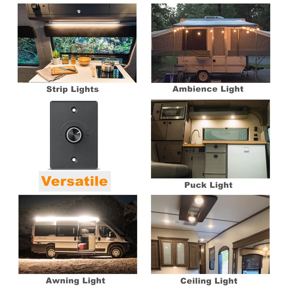 Obeaming 12V Light 12 Volt PWM LED Dimmer Switch with Rotary Knob for Trailer Lighting LED Strip Lights Dimmer, RV, Boat, Truck, Camper, Van,