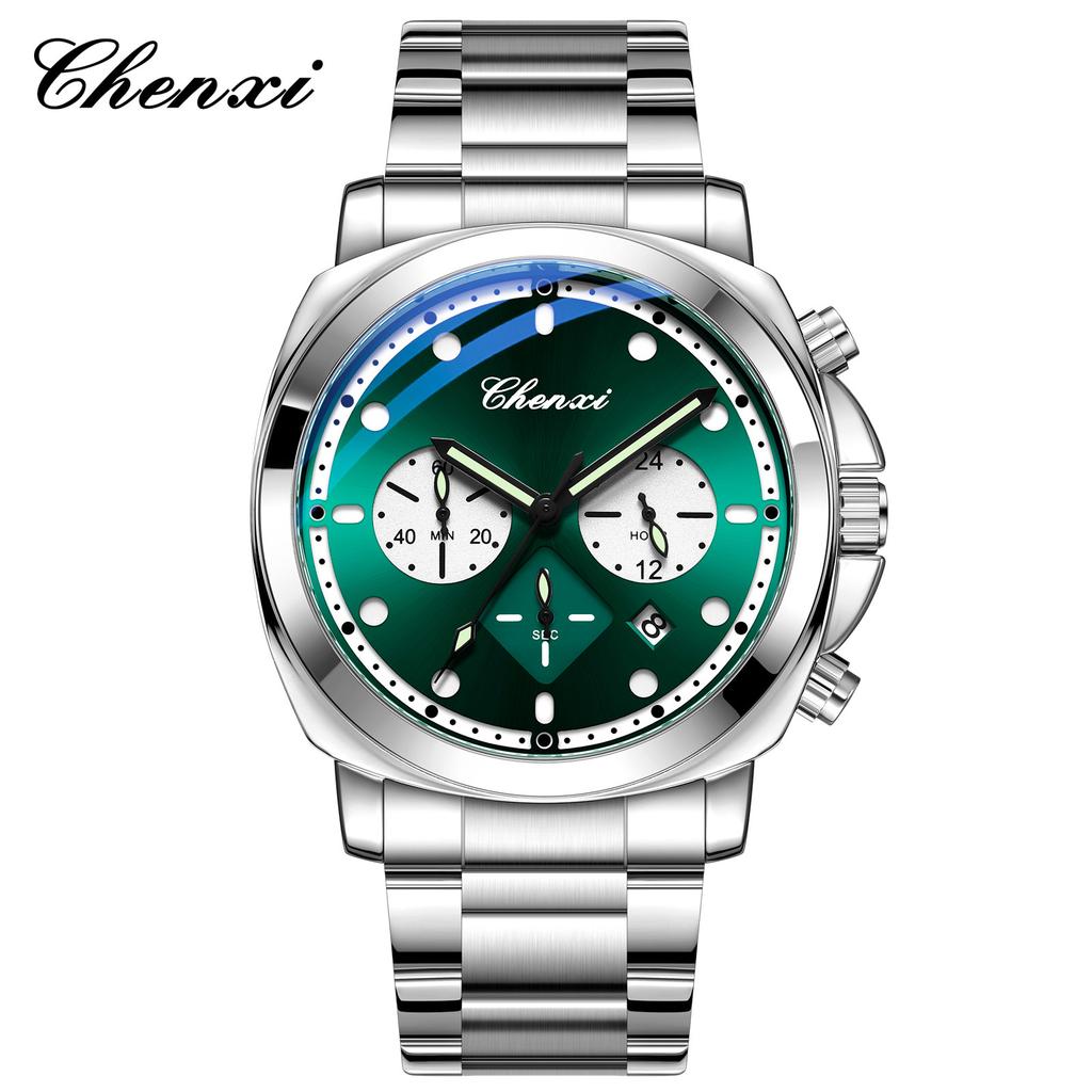 Mens Watch Square Dial Fashion Quartz Wrist Watches Multifunctional Chronograph Waterproof Luminous Gifts Box