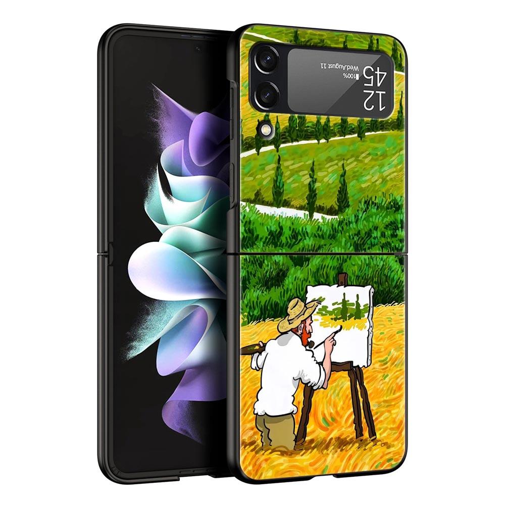 Case for Samsung Galaxy Z Flip 3 4 5 6 Folding Van Gogh Sunflowers The Starry Night For Samsung Z Flip4 Flip5 PC Hard Cover