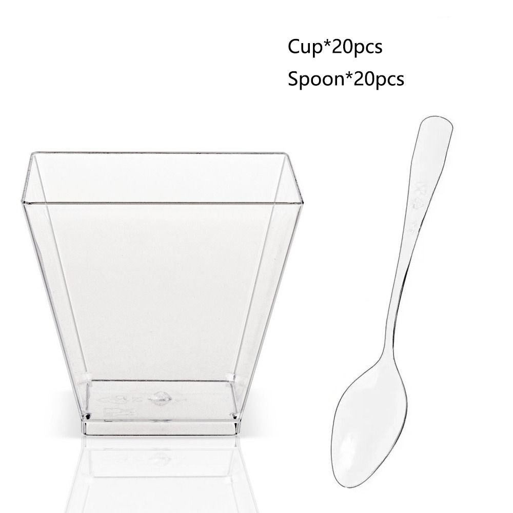 20pcs 60ml Dessert Cups Square Cup Mouth Ice Cream Cup Disposable Plastic Mousse Cups  Yogurt