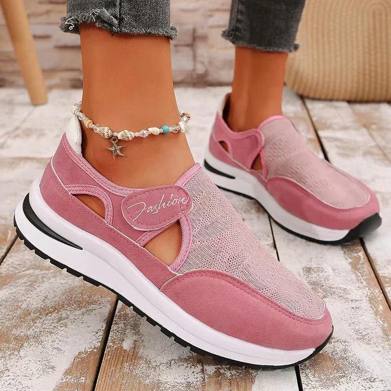 Fashion Women Casual Shoes New Breathable Platform Sneaker Woman 2025 Spring Hollow Out Thick Sole Running Shoes Woman Non Slip Sneakers