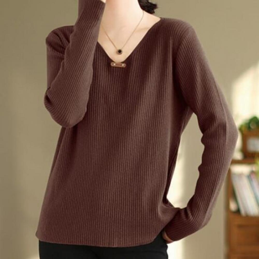 NaVaVa V Neck Ribbed Long sleeVe Knit Nk2006