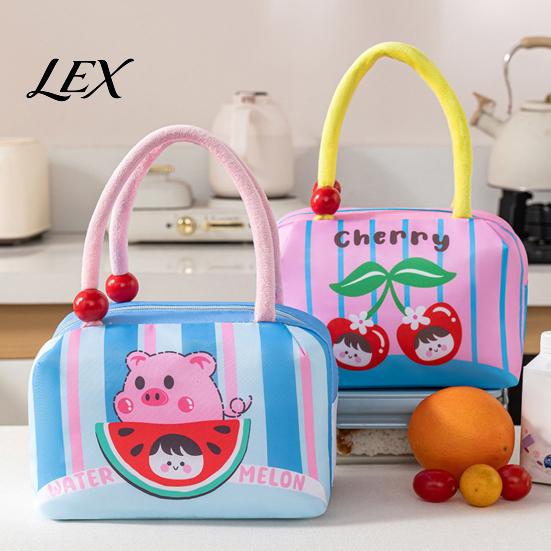 Fashionable School Lunch Organizer Insulated Bag with Reinforced Handle, Cartoon Pattern Print, Portable Cute Fruit Print Handbag Large Capacity Food