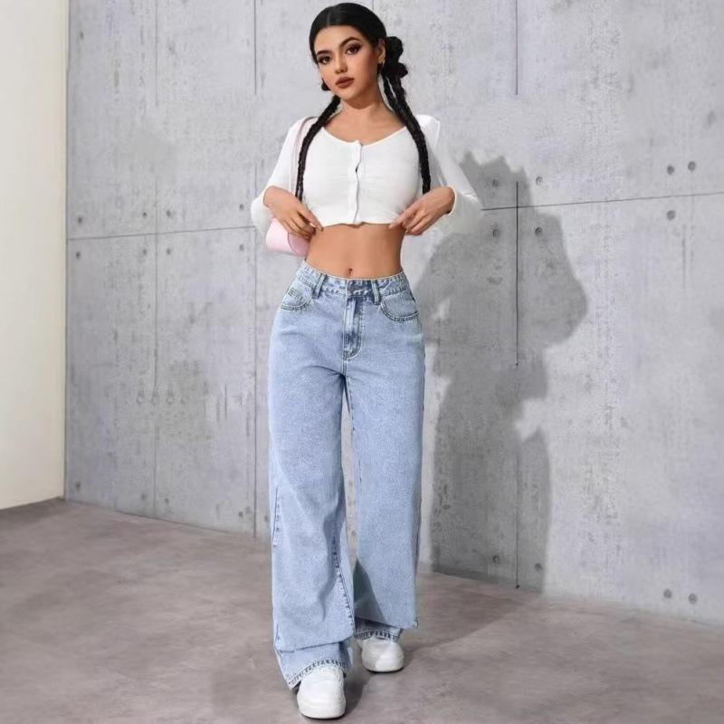Jeans da Donna in Denim a Vita Alta Gamba Dritta Dolce Piccante - Pantaloni Lunghi Casual Sformati Snellenti