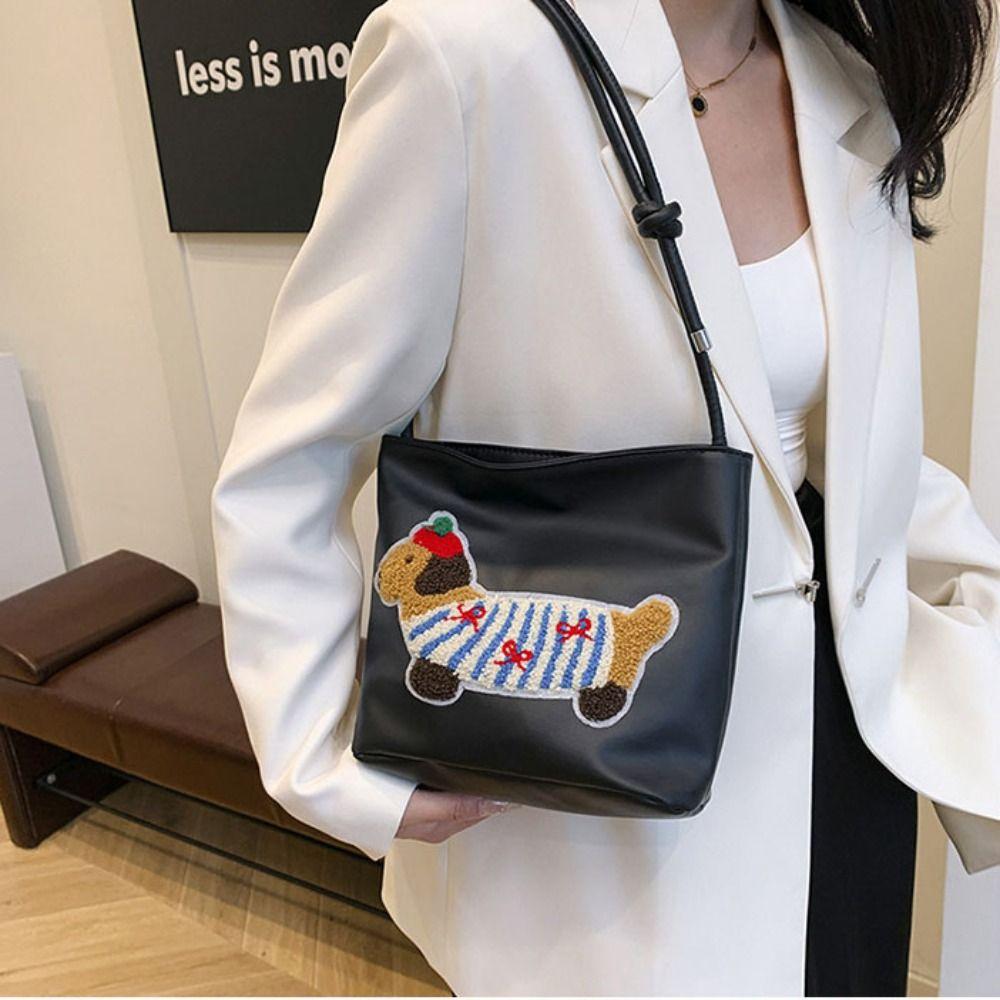 Towel Dachshund Puppy Underarm Bag Solid Color Embroidery Shoulder Bag Creative   Women