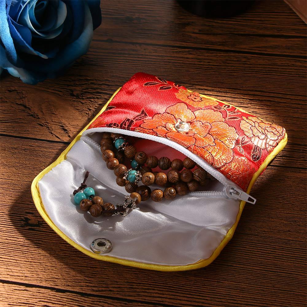 Silk Embroidery Gifts Bracelace Brocade Handmade Buckle Zipper Floral Coin Purse Jewelery Storage Handbags Wallet Jewelery Bag