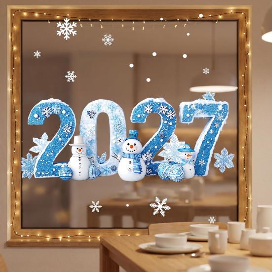 Reusable Christmas Shop Window Clings 2027 Static Clings, Snowman Snowflake Holly Glass Stickers, Digital Theme Decor Xmas Decals for Store