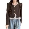 Spring and Autumn Women's Temperament Pure Color Ruffle Splicing Long Sleeve Jacket
