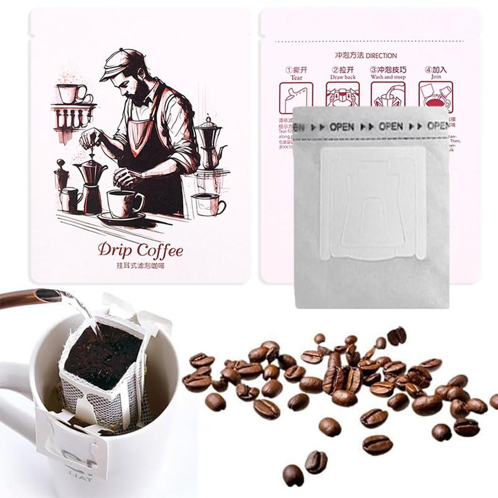100-Pack Coffee Filter Bags and Coffee Bag Combination Set for 1-2 Cups, Portable OfficeTravel Drip Coffee Filter Tool Set (06)