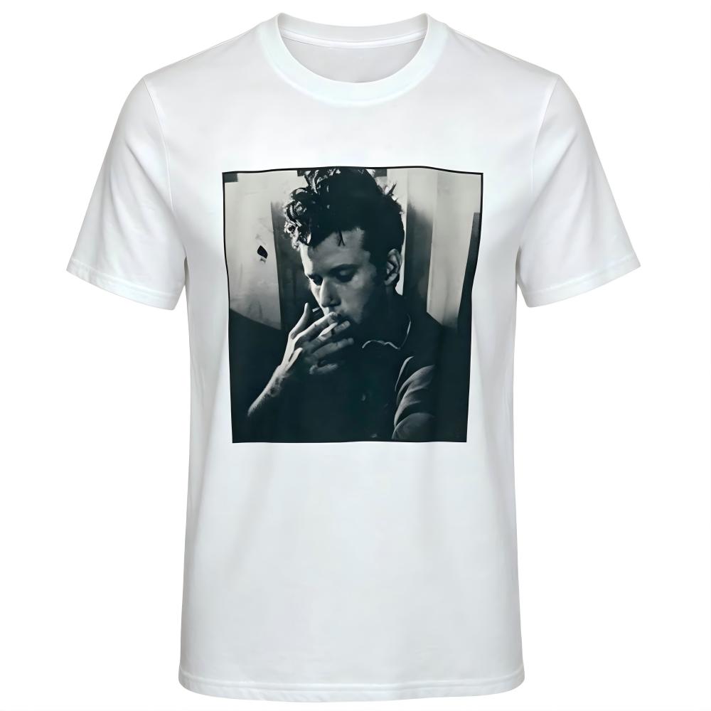 Tom Waits Smoking Photo Vintage White Graphic T-Shirt