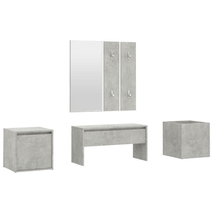 VidaXL Hallway Furniture Set Coat Rack Set Entrance Bench Mirror Planter Living Room Interior Concrete Grey Wood 3082066