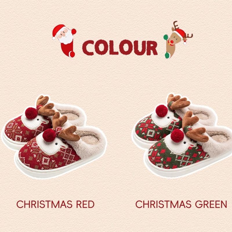 New Winter Lovely Women's Slippers Home Cute Cartoon Cotton Slippers Christmas Deer Non-Slip House Shoes
