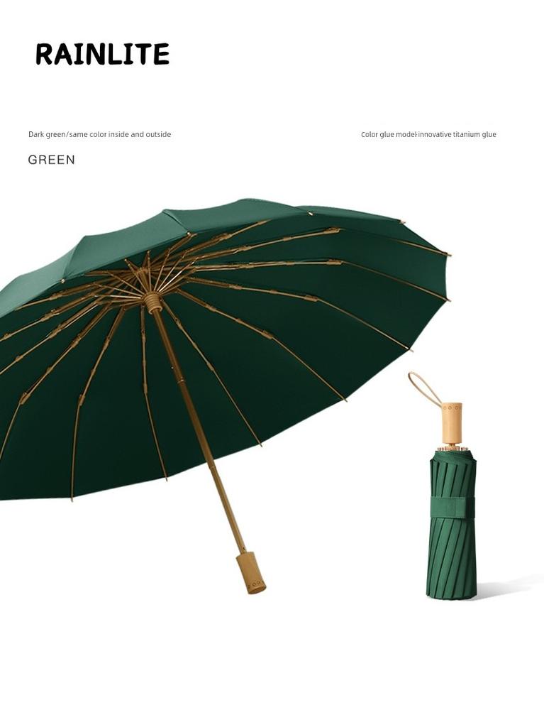 Rainlite16 Bone Color Glue Sun Umbrella Three Fold Small Fresh Wooden Handle Umbrella Girl Solid Folding Umbrella Sunshade Umbrella