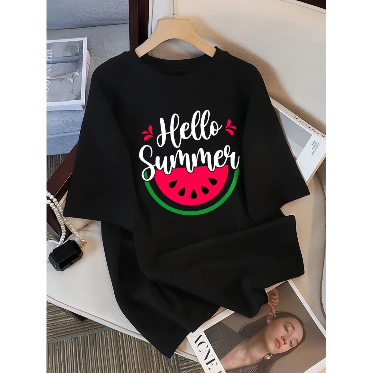 

Summer Watermelon Prints T Shirt Women Cotton Breathable T-Shirts Female Street New Sportswear Hip Hop Casual Short Sleeve S чёрный