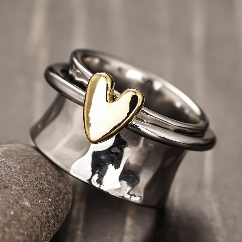 2026 Neuer Minimalistischer Zweifarbiger Herzförmiger Rotierbarer Dekompressionsring für Damen High-End Mode 2-in-1 Partnerring