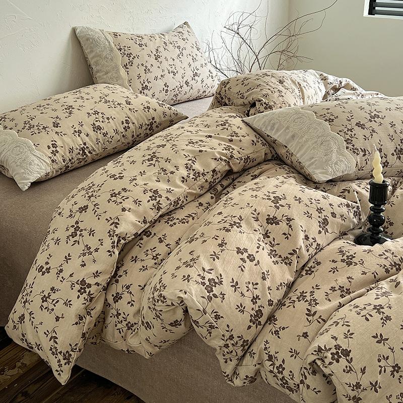4pcs Vintage Lace Style Bedding Set Nordic Floral Duvet Cover Set Flat Sheet Twin Double Size Bed Sheet Set For Bedroom Decor