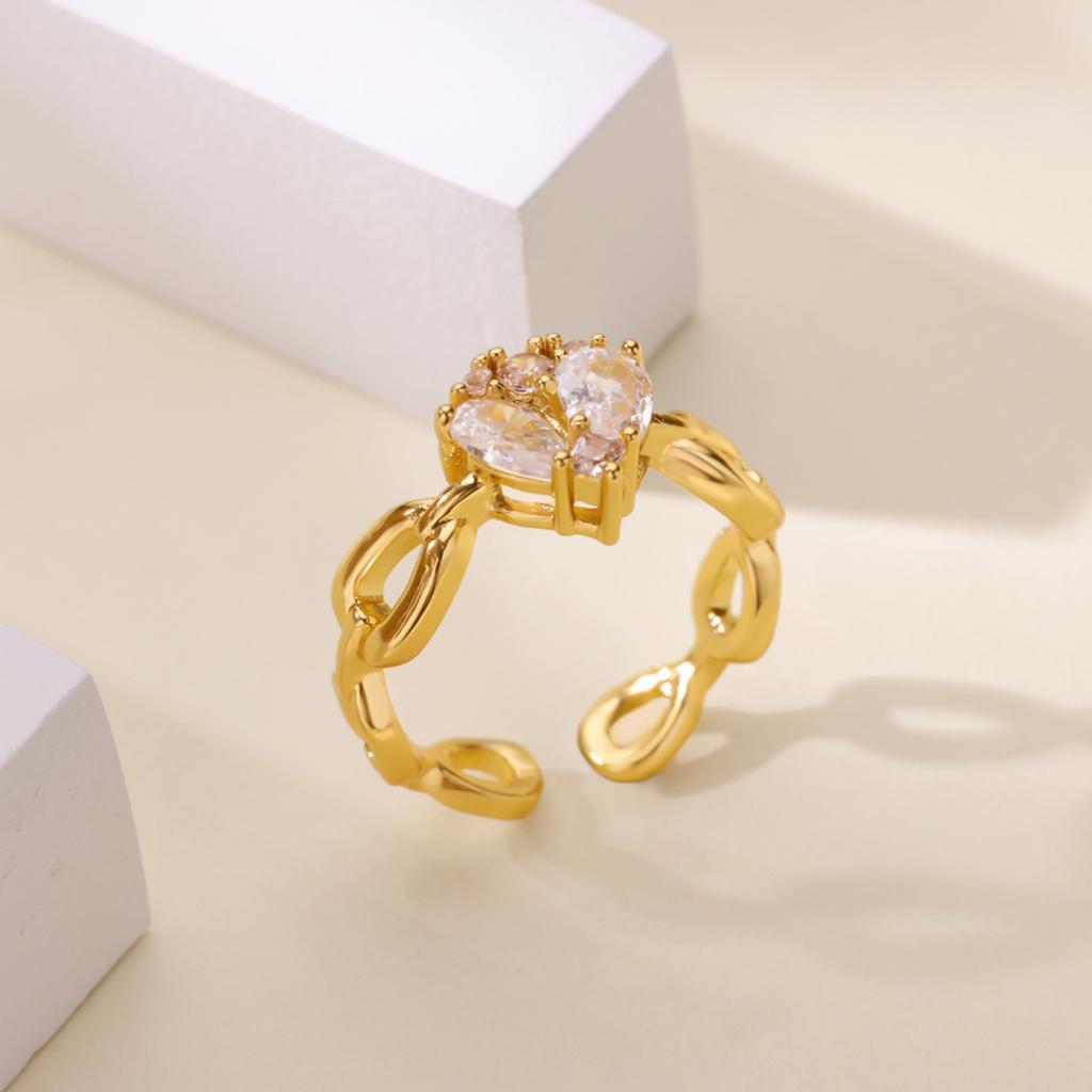 Classic Zircon Heart Open Rings For Women Stainless Steel Twist Chain Ring Elegant Couple Wedding Jewelry Gift Bijoux Femme