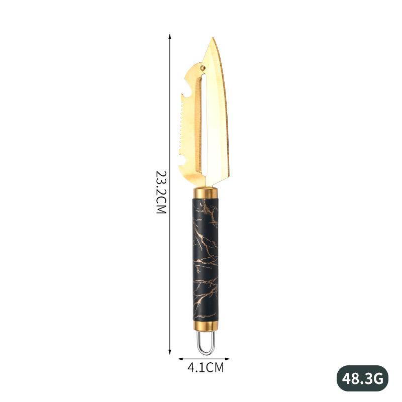 

Золотая овощечистка, нержавеющая сталь, картофелечистки, моркови, многофункциональный кукурузный рубанок, устройство для удаления чешуи рыбы, слайсер, кухонный гаджет