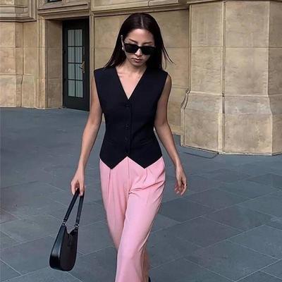 Schwarze Weste mit V-Ausschnitt zum 25. Jubiläum für Damen: Ärmelloser Retro Sommer Cardigan