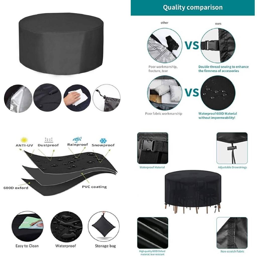 Kulatý kryt na venkovní nábytek Vodotěsný Prachotěsný Ochrana zahradního stolu a židlí Černý 210d Oxford Tkanina