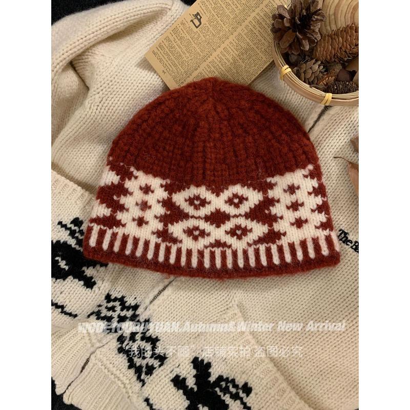 

Wool hat women s new autumn and winter hat knitted stack hat cold hat big head circumference winter One size [Suitable for 54-58cm head circumference]