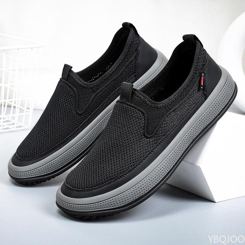 

Summer Men s Breathable Shoes Casual lightweight mesh footwear Outdoor walking Flats Comfortable non slip Male shoes Zapatos 45 чёрный