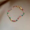 Exquisite Gold Color Stainless Steel Multicolored Crystal Splice Bracelet for Women Charm Trendy Zircon Bangle Bride Jewelry Set