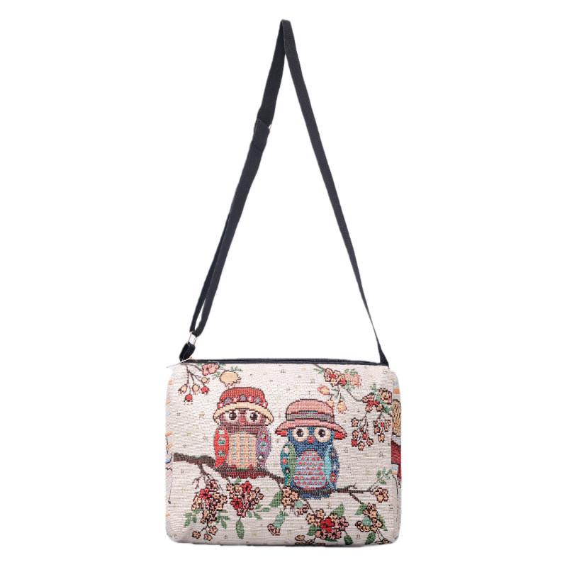 Chinese Style Doublesided Embroidered Flower Canvas Crossbody Bag For Casual Outings