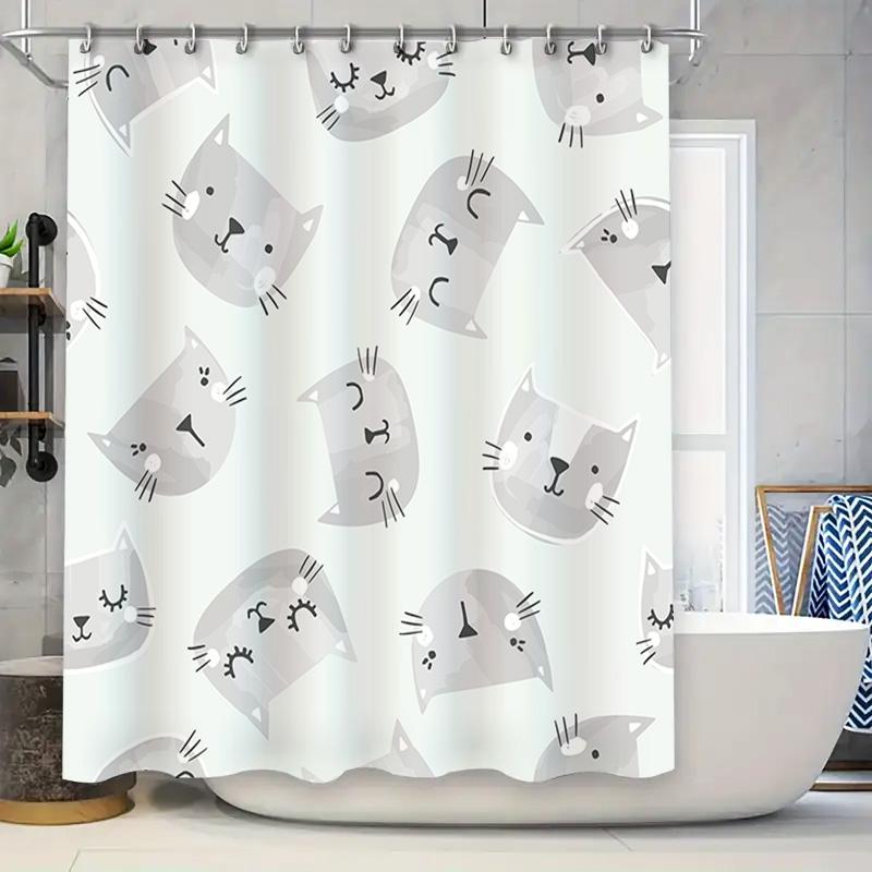 

White Cats Shower Curtain Decorative Waterproof Bath Mats For Kids Bathroom 180X200Cm Home Decoration W60H190(CM)-1 Pcs