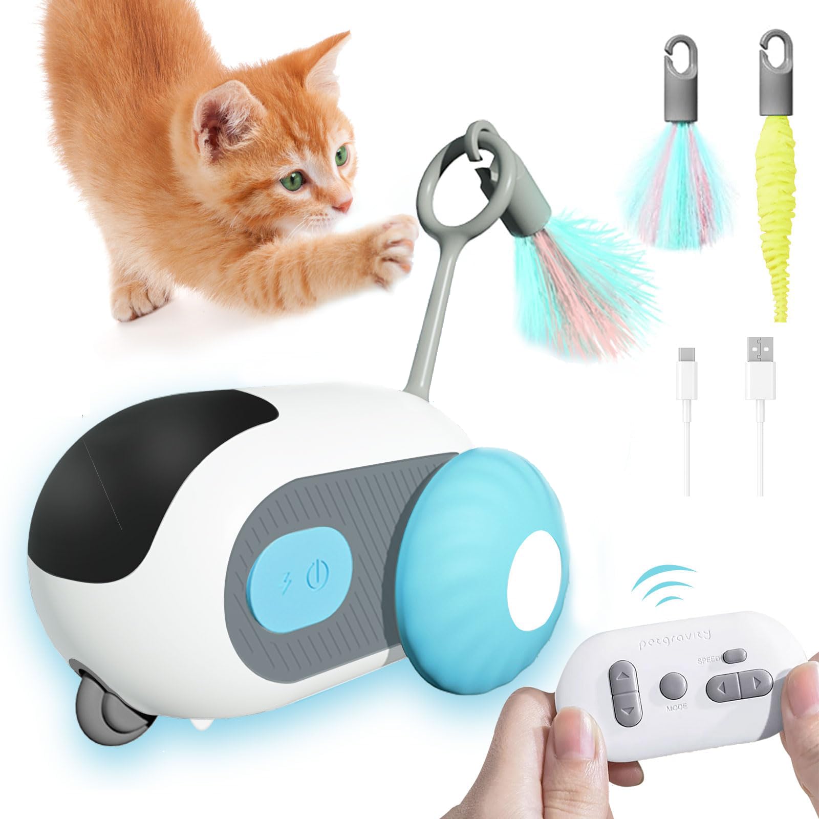 

Новейшая игрушка для кошек с дистанционным управлением, автоматическая игрушка для кошек Wicked Mouse, простая в использовании, игрушка для кошек, играющая одна дома, достаточная скорость, оснащена 2 белый