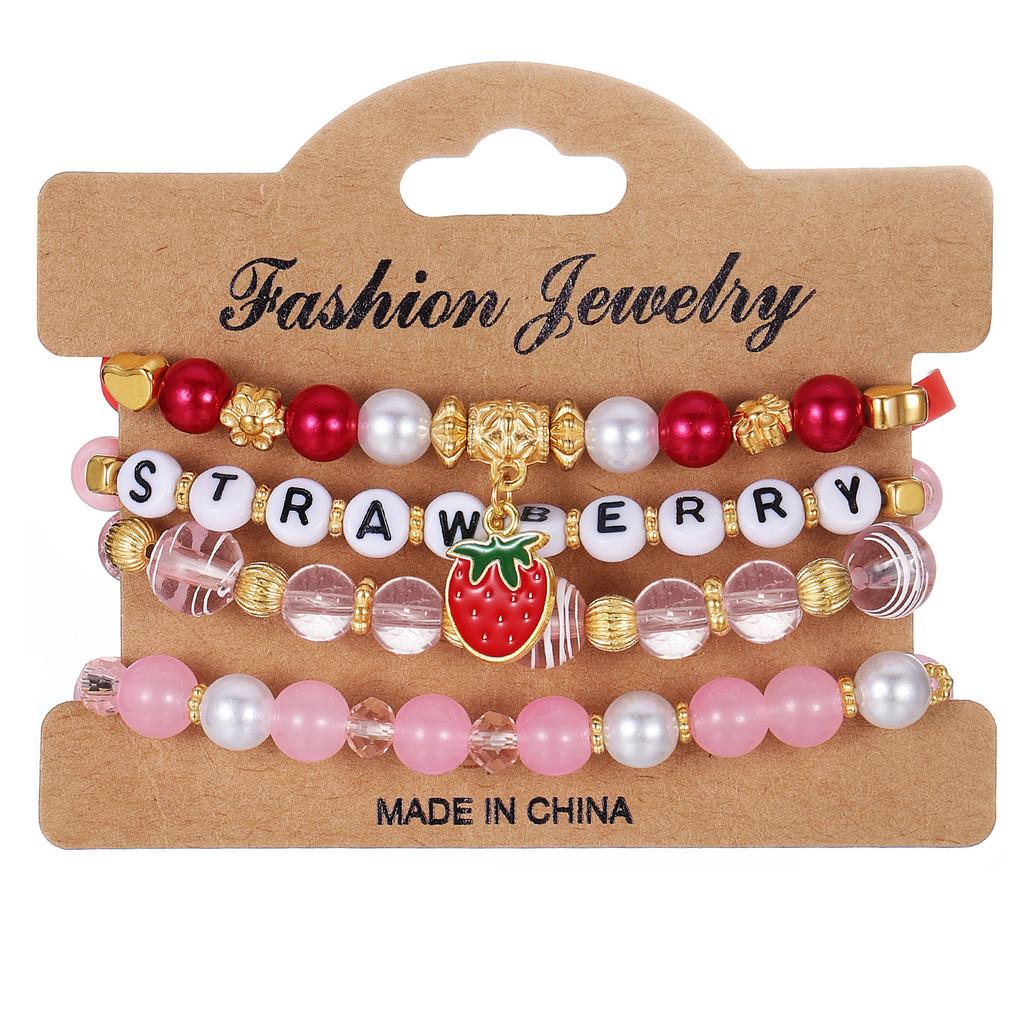 Strawberry Pendant Beaded Bracelet Set With Crystal Glass For Womens Fashion Accessories