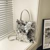 Women Sequined Bucket Handbag Retro Fashion Daily Commute Crossbody Shoulder Bag