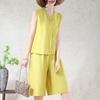 Ensemble 2 pièces pour femme grande taille en mélange de lin, Haut sans manches à boutons et Short large (XL-7XL)