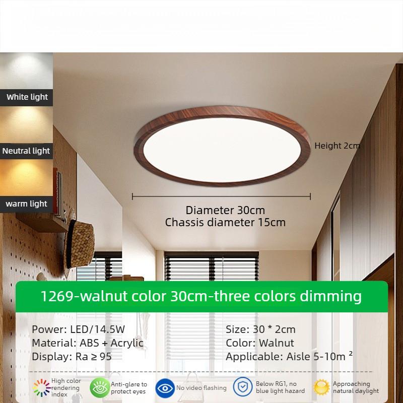 Walnut Bedroom Ceiling Lamp Eye Protection Children's Room Light Corridor Balcony Light Retro Ultra-Thin LED Ceiling Light