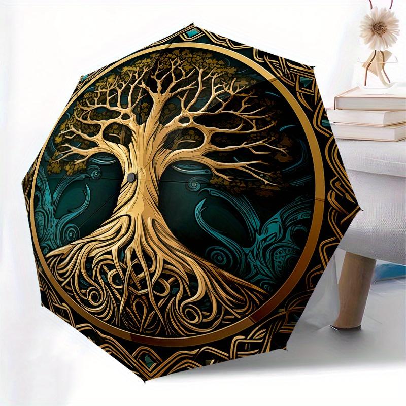 Tree of Life Wall Art: Nature's Wisdom in Every Branch Umbrella, Cute Umbrella with Cute Design, Portable 3-Fold Compact Umbrella for Men & Women, Val