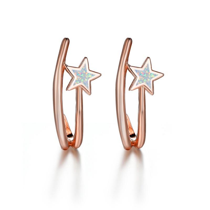 

Rose Gold Blue Opal Star Earrings Women s European and American Style Personality Versatile Niche Jewelry