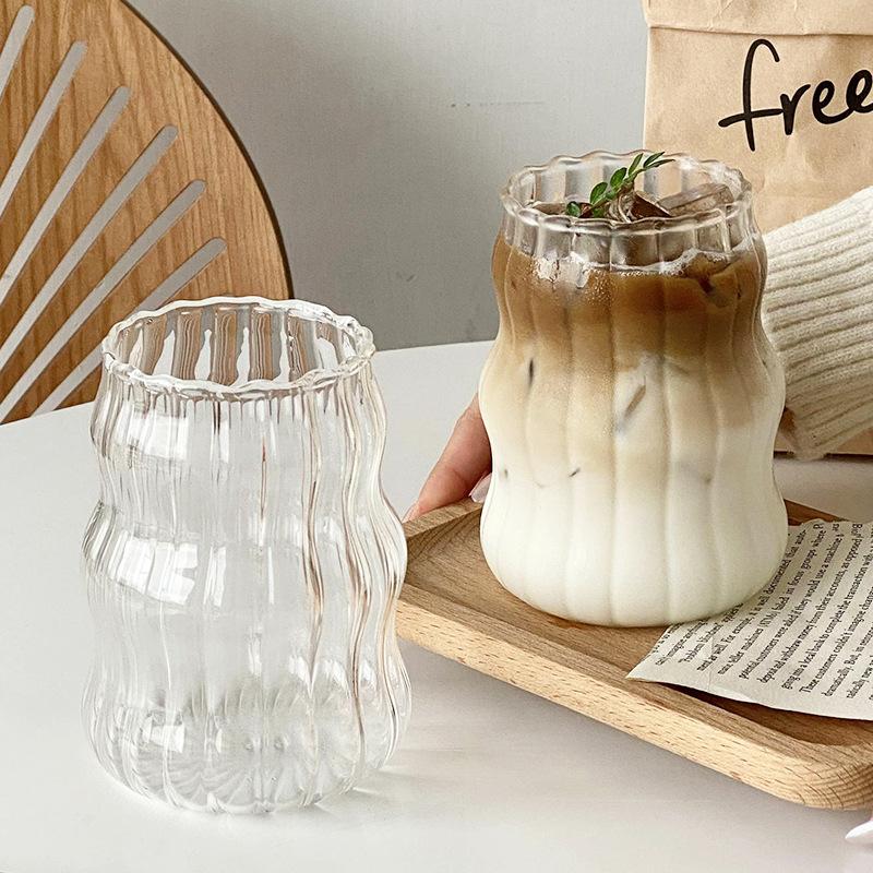 Coffee Mug Transparant Drinking Glass Cup Creative Wave Shape Iced Tumbler Cup Juice Milk Tea Mug Drinkware Water Glasses Ripple