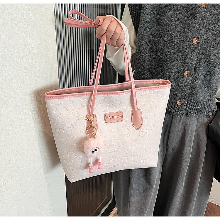 Textured Faux Leather Tote Bag for Women, Spacious Handheld Shoulder Handbag, Stylish Commute Work Bag with Zipper Closure KTB