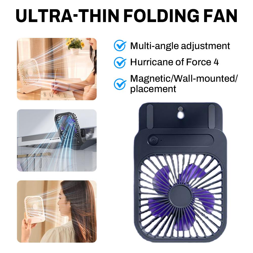 Magnetic wall-mounted fan 180°Adjust Air Cooling Fan 3 Speeds Rechargeable Ultra-thin USB Fan for Kitchen Gym Refrigeratio