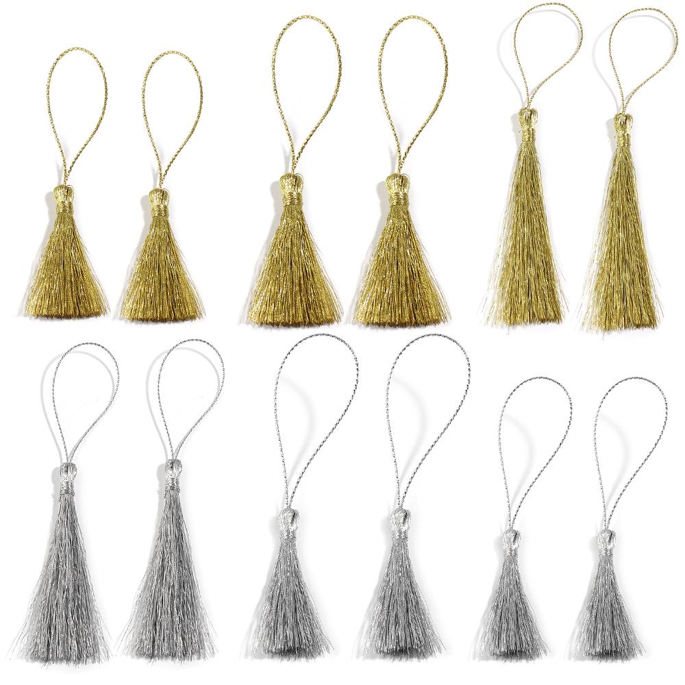 30pcs Gold Silver Color Tassels Polyester Silk Fringes with Cord Loop For DIY Handmade Bookmark Keychain Jewelry Decor Materials