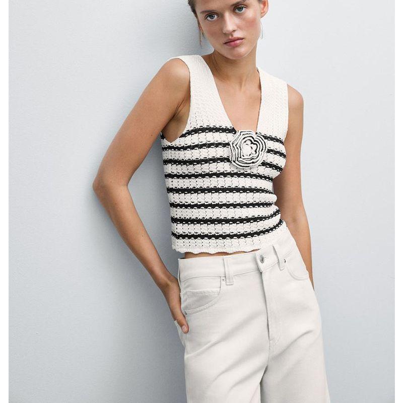 MD Spring/Summer New Women's Clothing Holiday Woven Female Style Flowers Knitting V-neck Strap Tank Top Sleeveless T-shirt 5703531