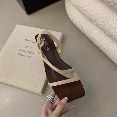 Mode 2025 Neue hochwertige Wildleder Keilsandalen Sommer Quadratischer Kopf Spice Girl High Heels Offener Zeh Rutschfest Ein Riemen mit Halbschuhen