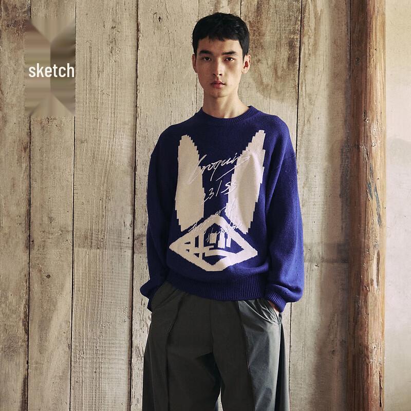 CROQUIS Men's 2023 Spring 9N1310400 Round Neck Letter Pullover Sweater
