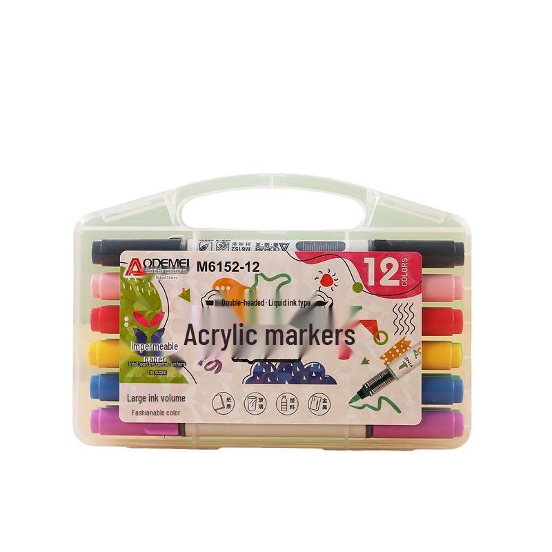 12-Color Double-Ended Acrylic Markers - Large Capacity Multi-Use Brush for Student DIY Painting